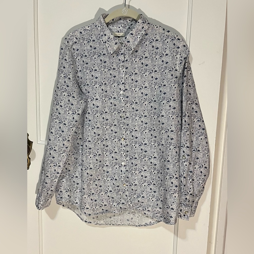 Cynthia Rowley Blue and White Floral Button Down Shirt